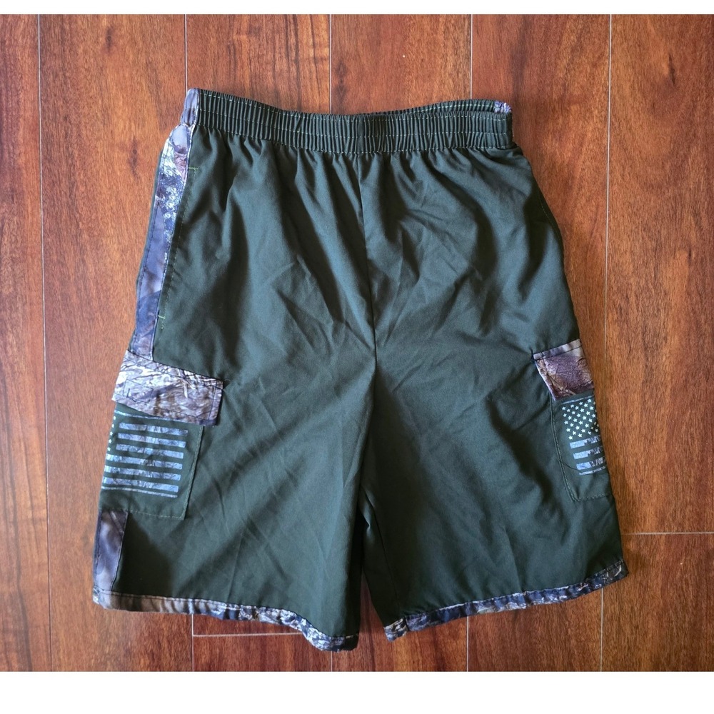 Mossy Oak Boys Olive Green Camo American Flag Swim Trunks Shorts Size 10/12